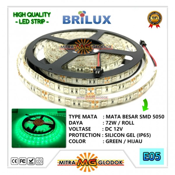 LED Strip Brilux SMD 5050 Mata Besar | IP 65 - Outdoor - Green / Hijau
